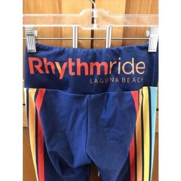 Goldsheep Lucky Stripe Long Leggings XS Blue Rainbow Stretch Pullon - Picture 4 of 6